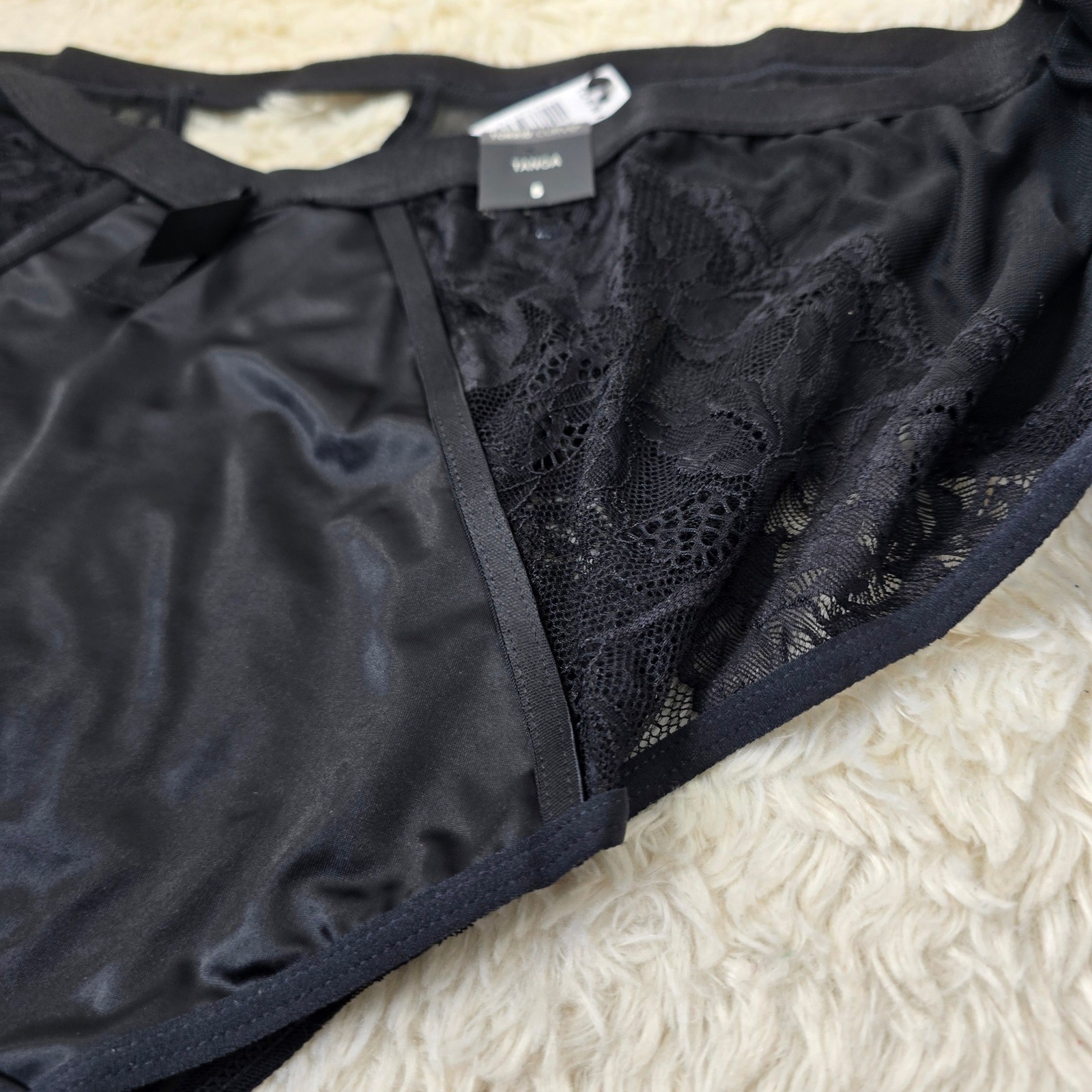 Torrid Satin and Lace Retro Tanga Panty Womens 5 Black High Waist Lingerie