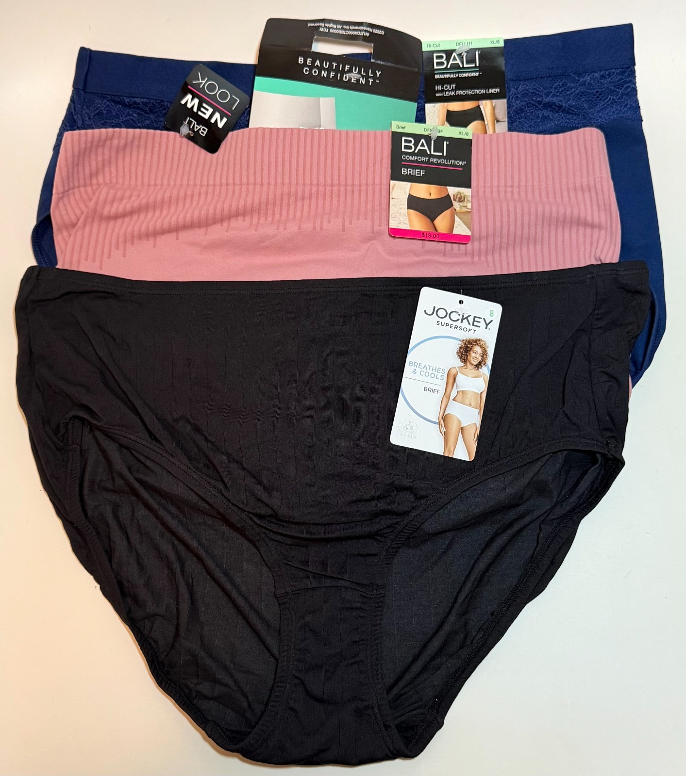 NWT 3 Mixed Lot Bali/Jockey Brief/Hi Cut Panties Size 8/XL