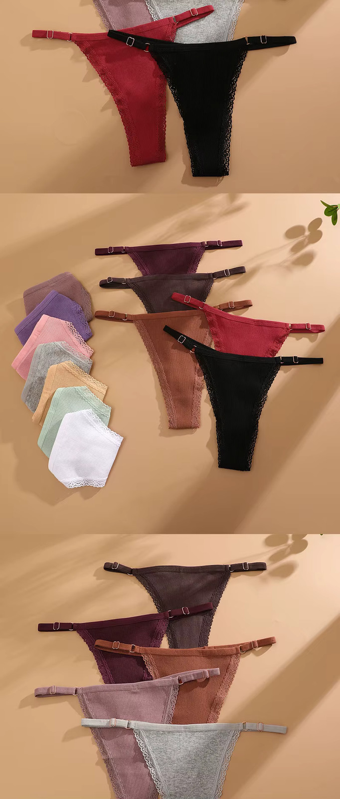 5 Cotton Panties G-String Women’s T-Back Lingerie Briefs Adjustable Waist Thong