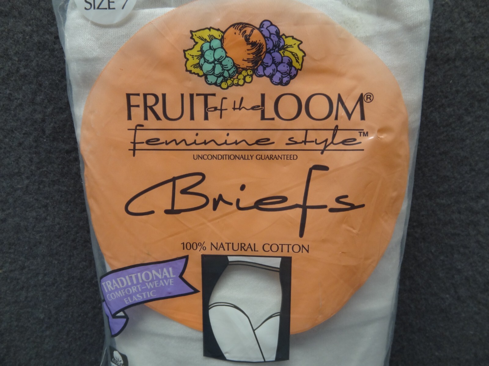 NEW Fruit of the Loom Size 7 3-Pack Feminine Style 100% Natual Cotton Brief 90s