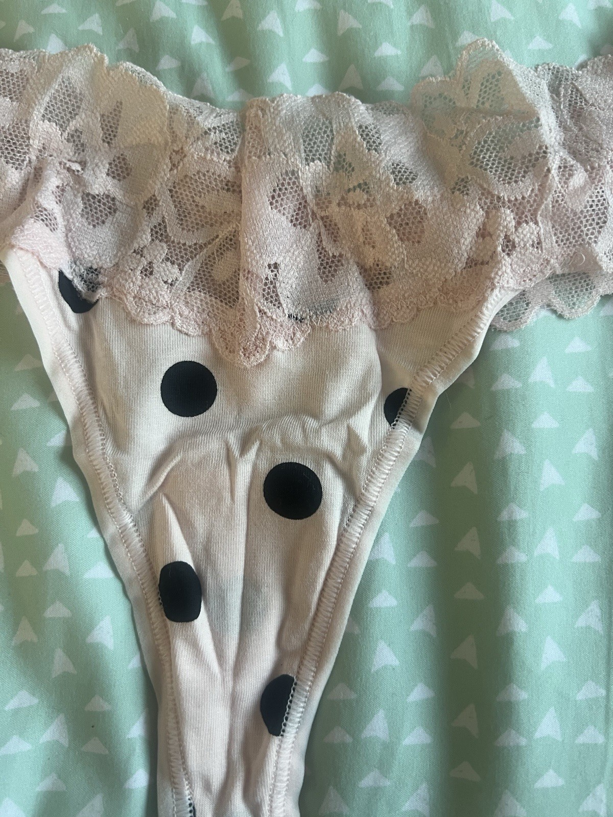 Victoria’s Secret Lace Waist Polka Dots Cotton Thong Light Pink Color Medium