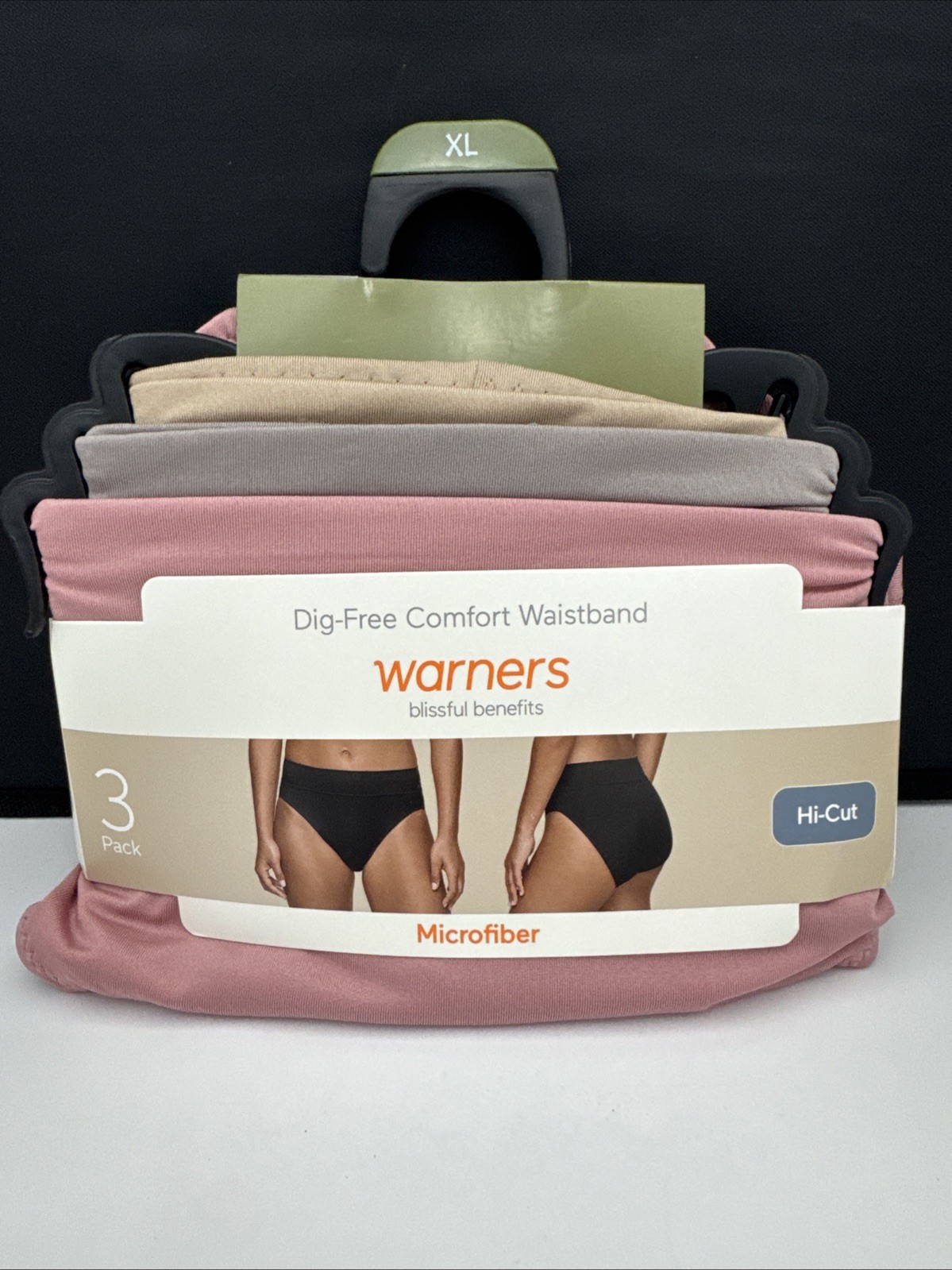 Warners Blissful Benefits Microfiber Hi-Cuts 3 Pack – XL 16 / 18 – Tan Gray Rose