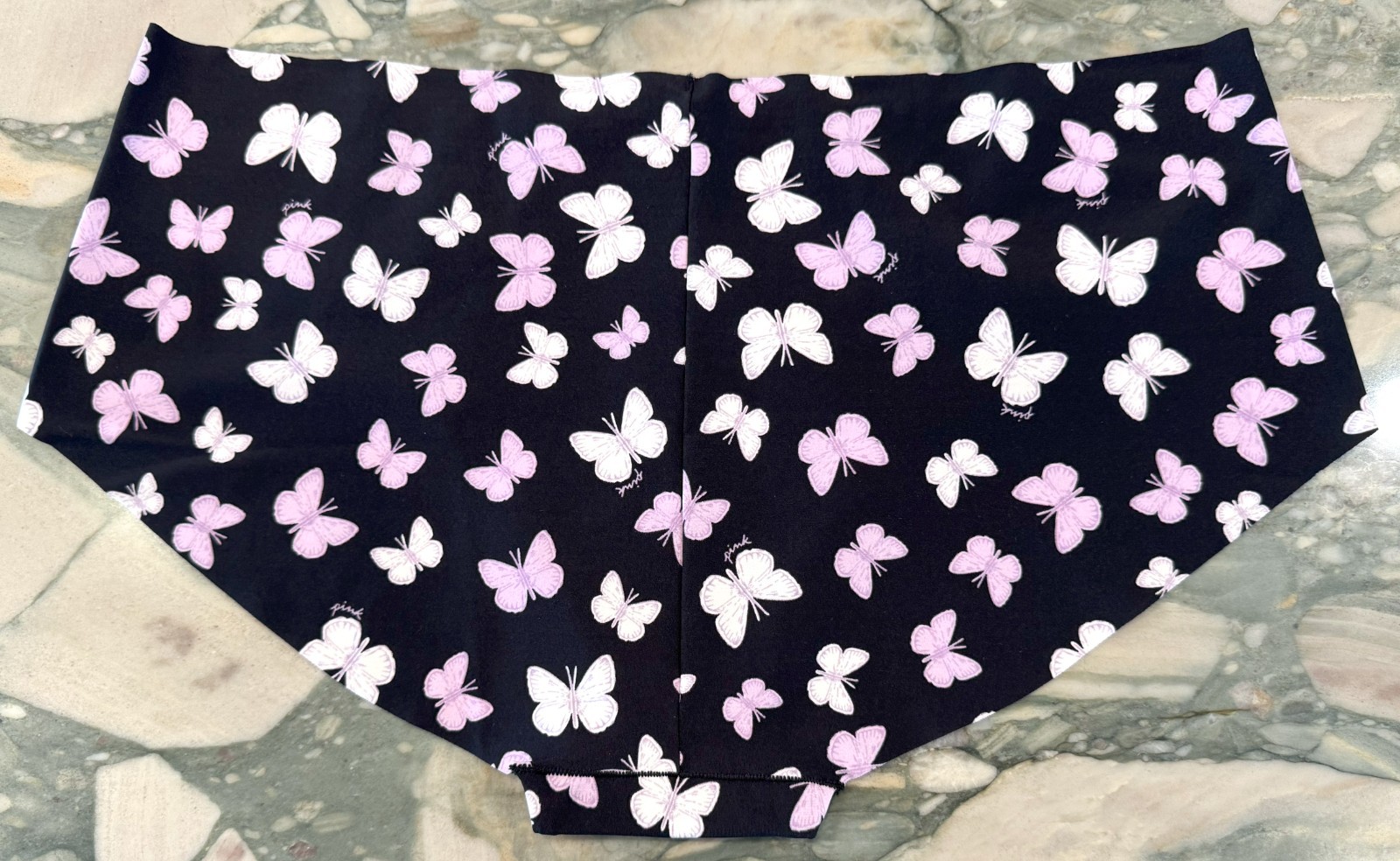 NEW Victoria Secret PINK No Show Hipster Panty LACE INSETS Black Butterflies XXL
