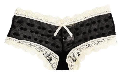 Women’s Polkadot Lace Trimmed Bow Sexy Lingerie Two Tone Black Boyshorts
