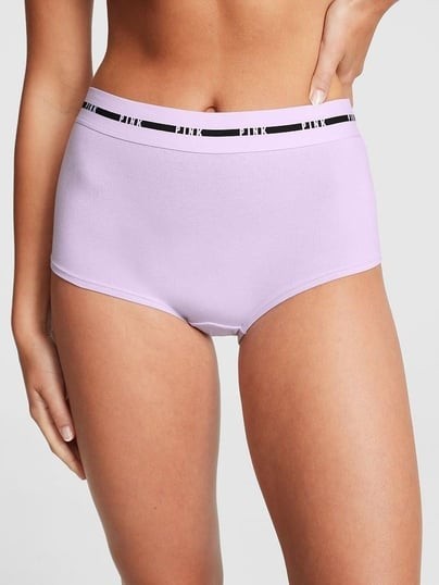 Victorias Secret Pink Cotton Logo Waistband Boyshort Shortie Panties Purple XL