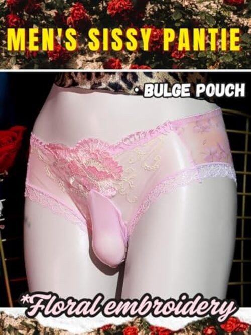 EHSUYAB Mens Sexy Lace Trim Sissy Panties with Pouch, Cross Dresser 32 Pink
