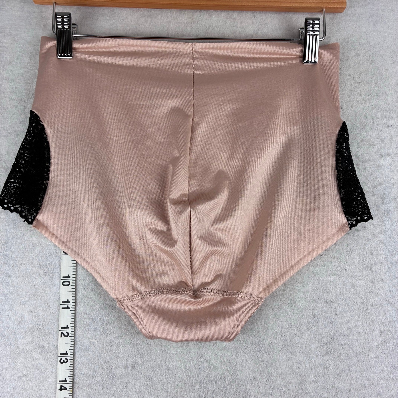 Ruby Ribbon Brief Panties Women’s XL Nude Satin Black Lace Shapewear NWOT