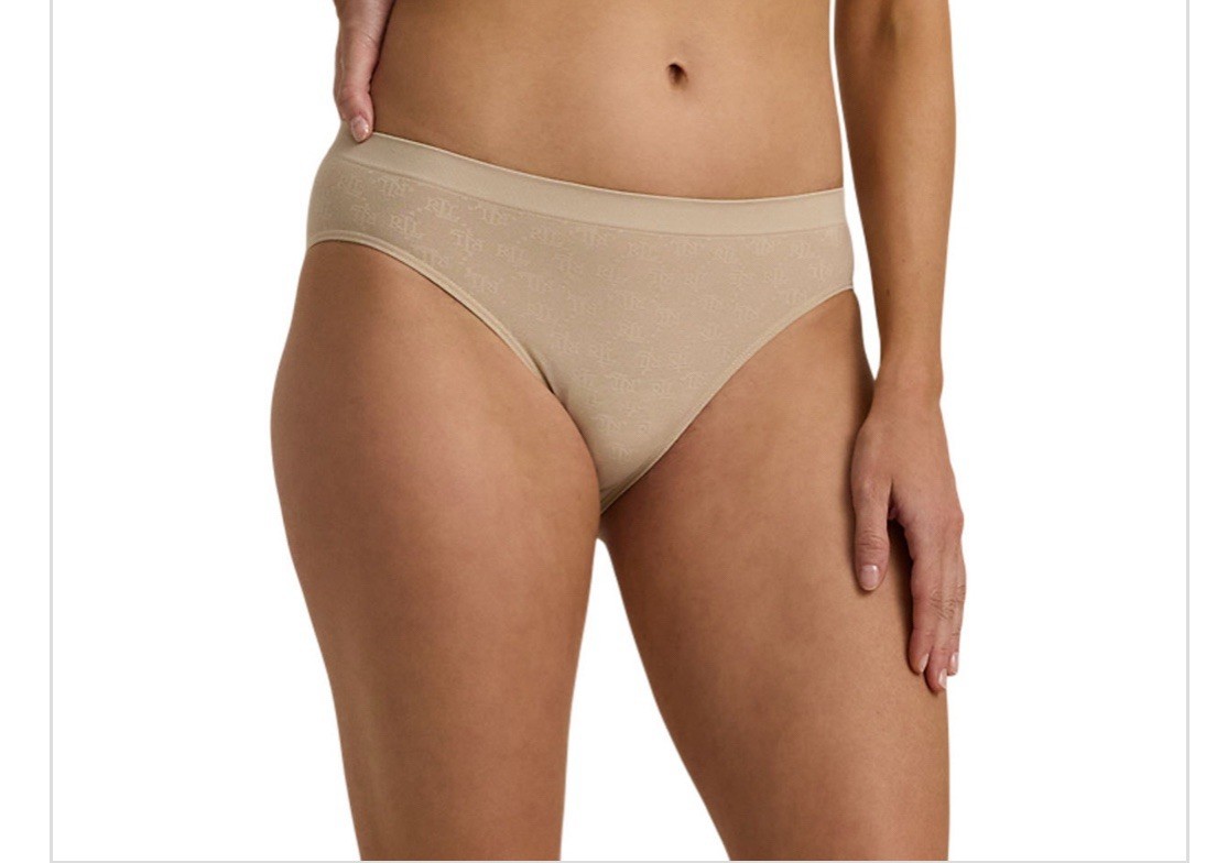 Ralph Lauren LRL Monogram Mesh Bikini Panty Women’s Size Medium Tan 2-Pack NWT