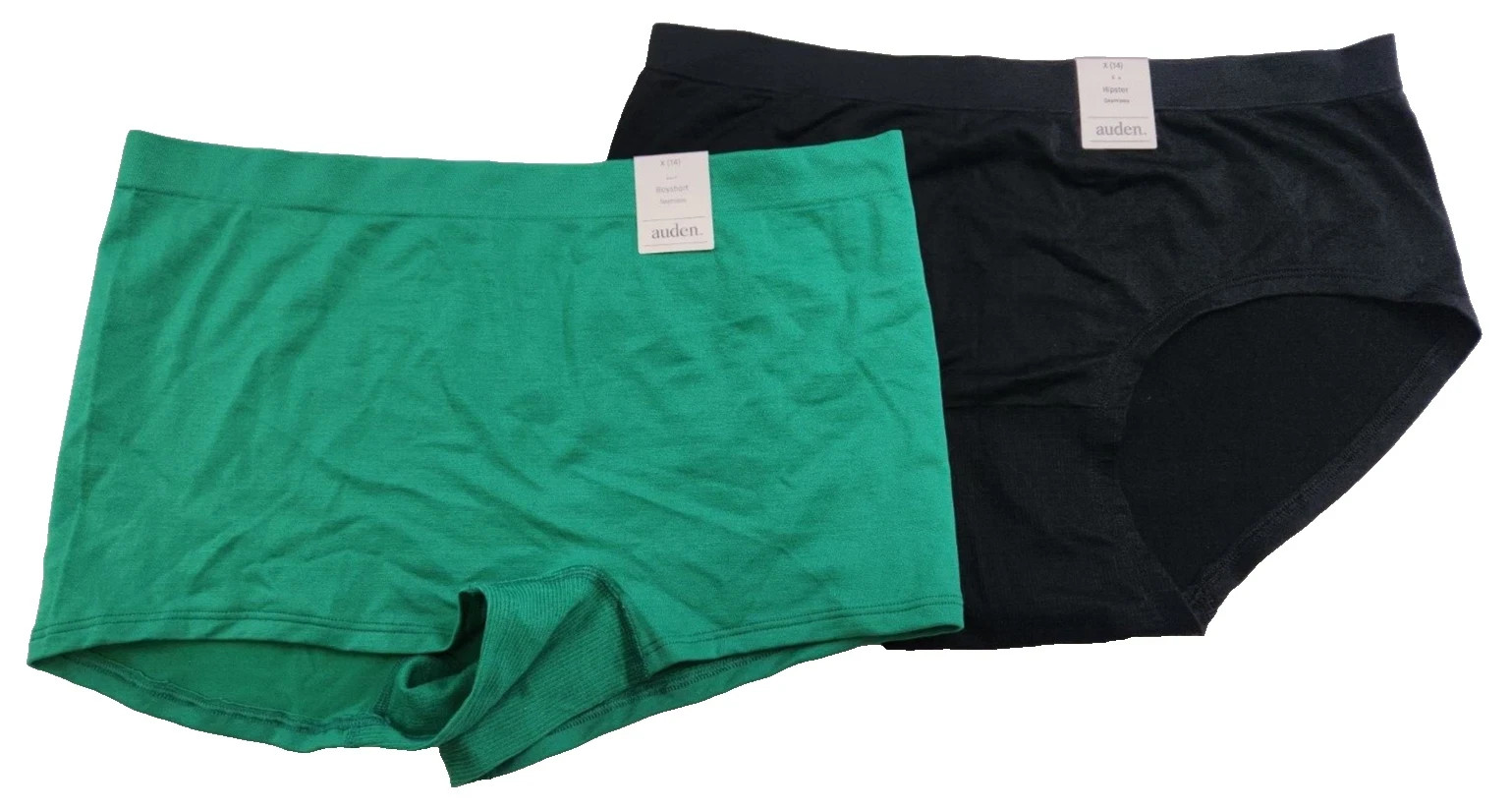 Auden Womens Lot of 2 Green &Black Boyshort & Hipster Seamless Panties Size X 14