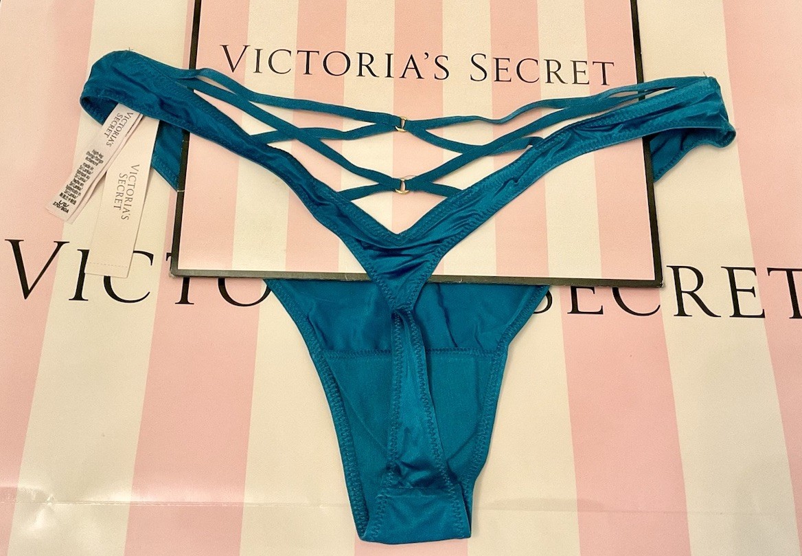 NEW Victoria’s Secret Strappy Back High Leg Thong Panty Silky Jade Size L Large