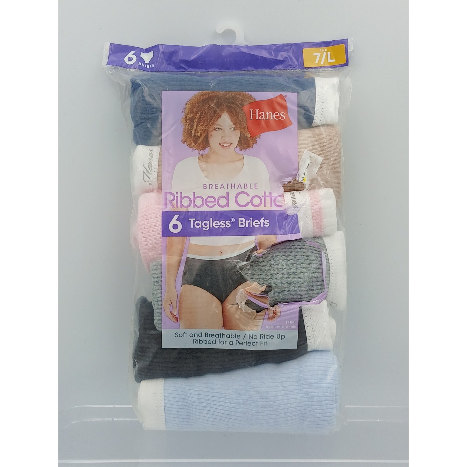 Hanes Womens Breathable Ribbed Cotton Tagless Briefs 6-Pack Assorted Size 7 L