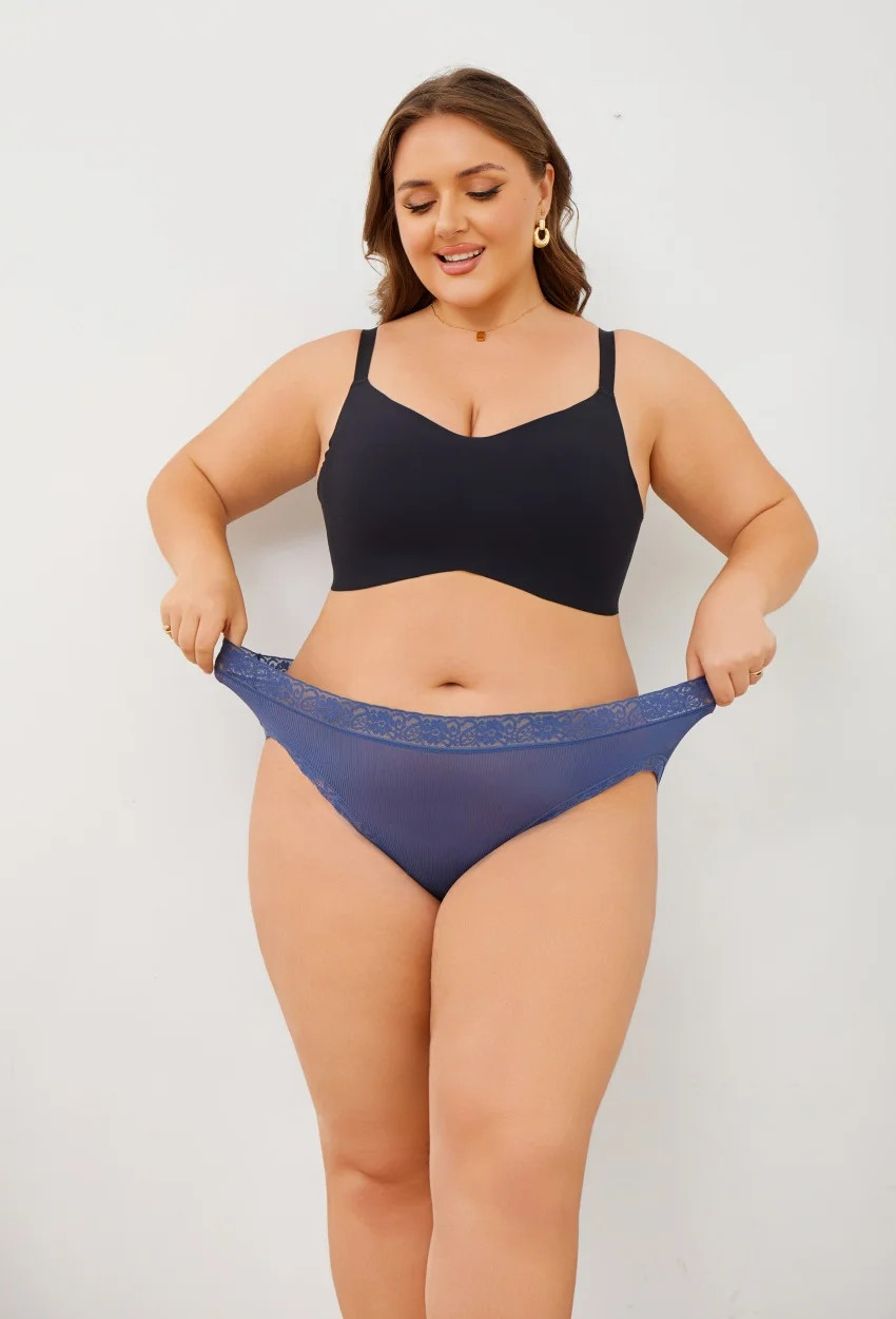 Lace Panties Mid Rise Womens Plus Size Panty Soft Stretch Underwear 4 Pcs