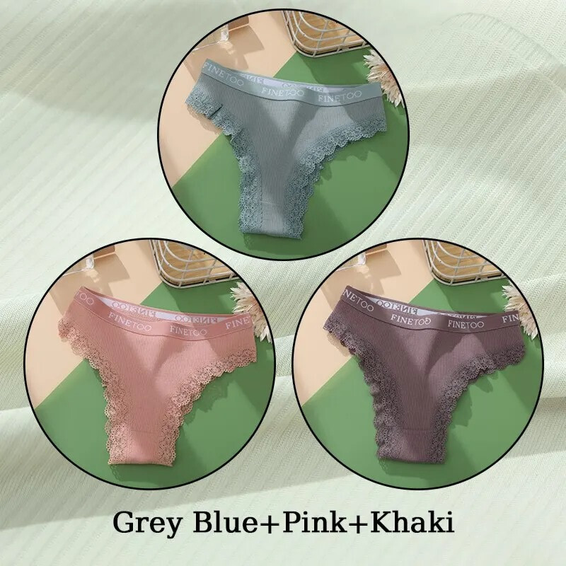 3 PCS de ropa interior algodón para mujer bragas sexis con encaje y cintura baja