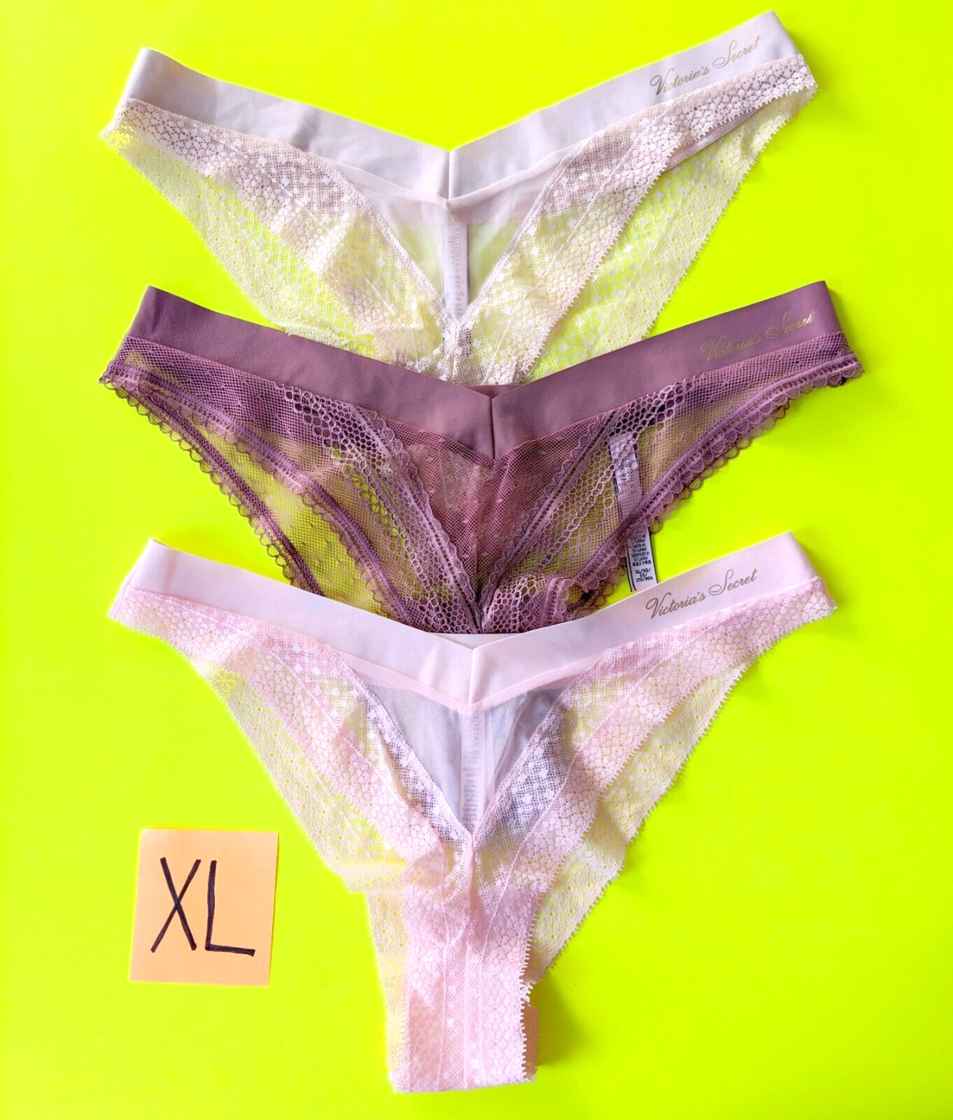 Victoria’s Secret Size XL Luxe Lace Brazilian Panties Bundle – Lot of 3