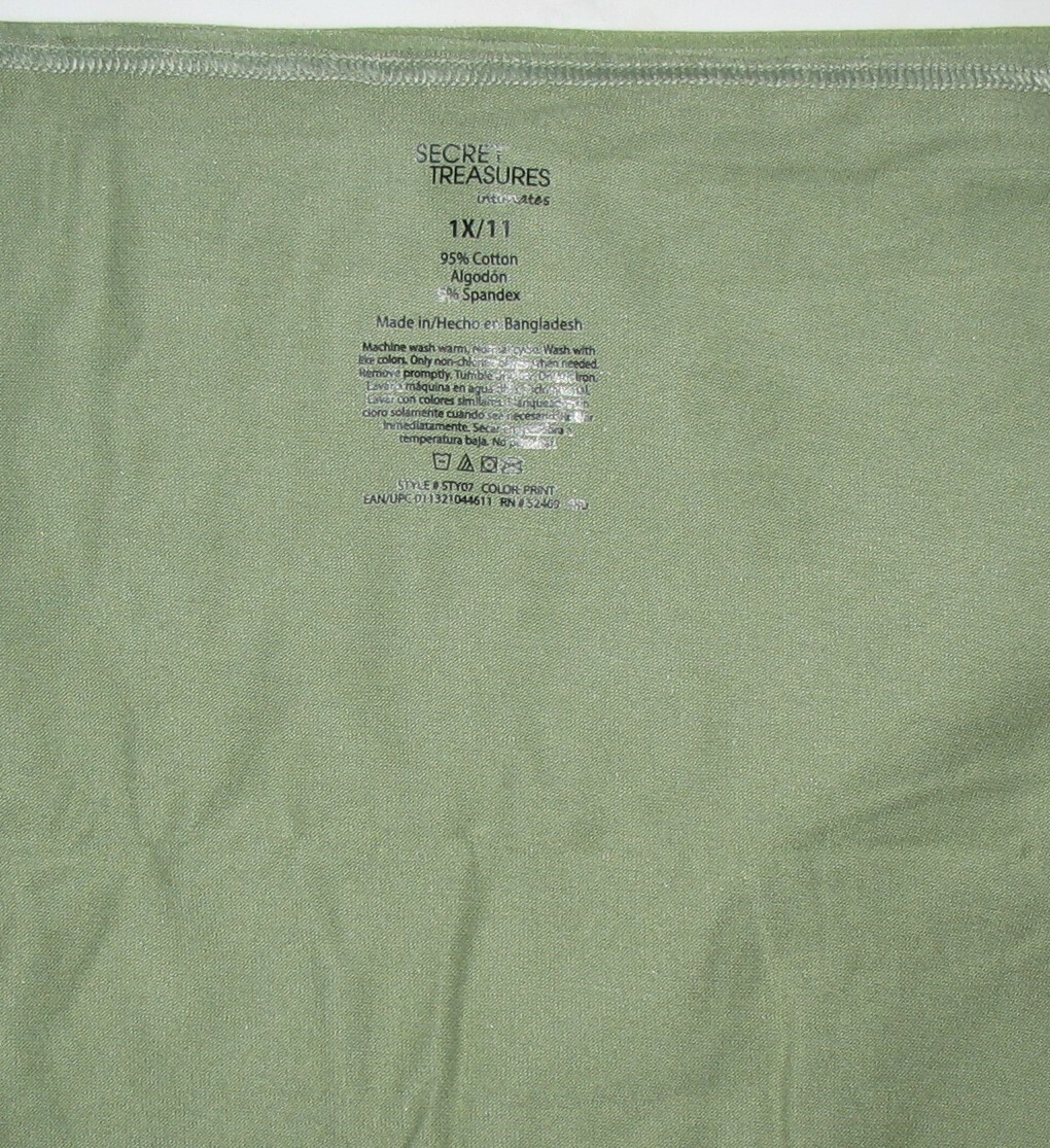 SECRET TREASURES – RN 52469 – NEW – 1X – GREEN – COTTON STRETCH HIPSTER PANTY