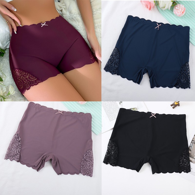 4 Pack Lot Sexy Womens Ice Silky Panties Boyshorts Underwear Lace Boxer Shorts