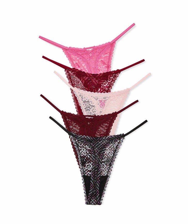 5 Pack Victoria’s Secret sz L Lace Thong String Panties Bundle Lot Set