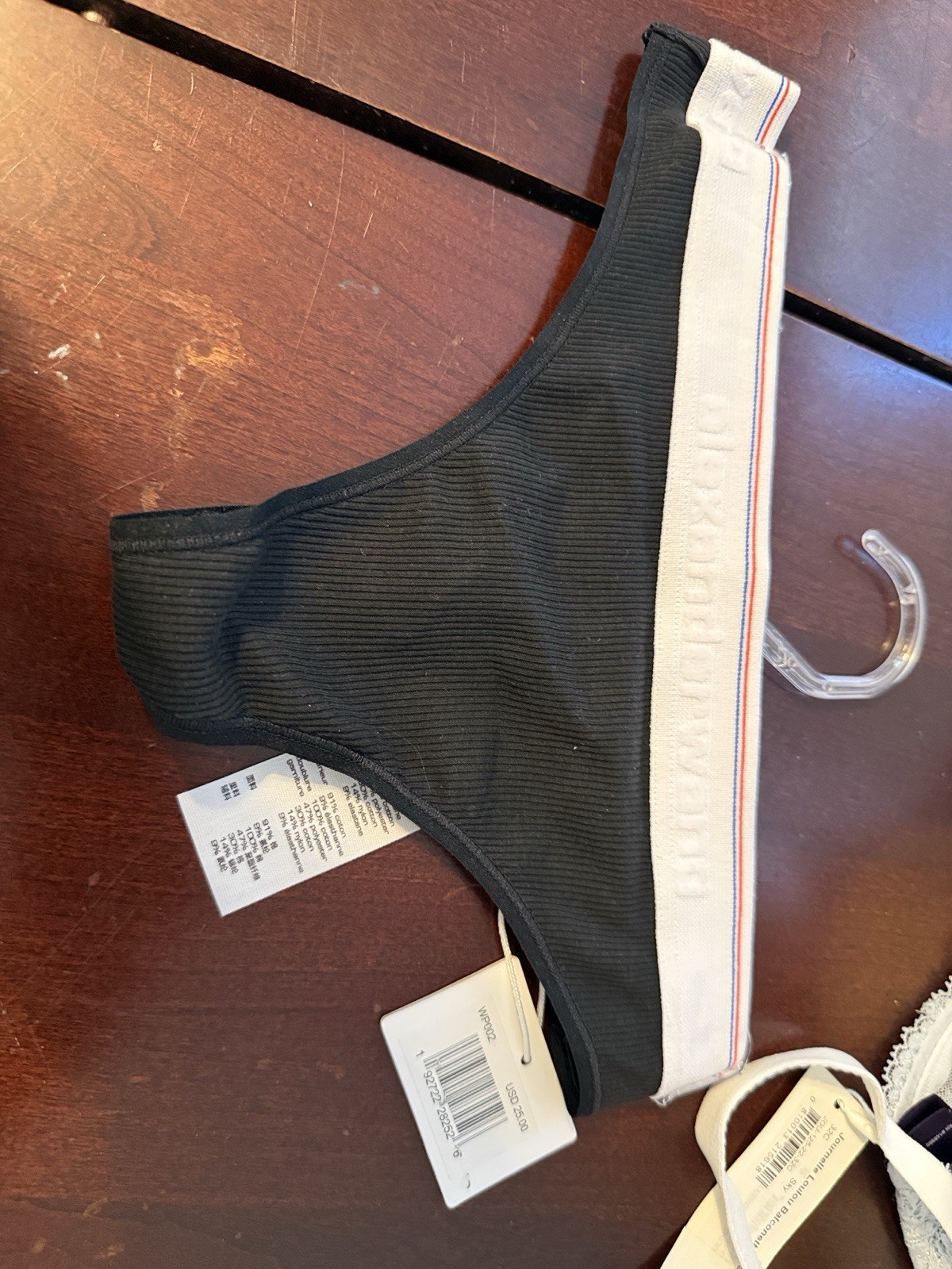 Black Ribbed Thong Panties Cotton Elastane Women’s XS 1 Pack