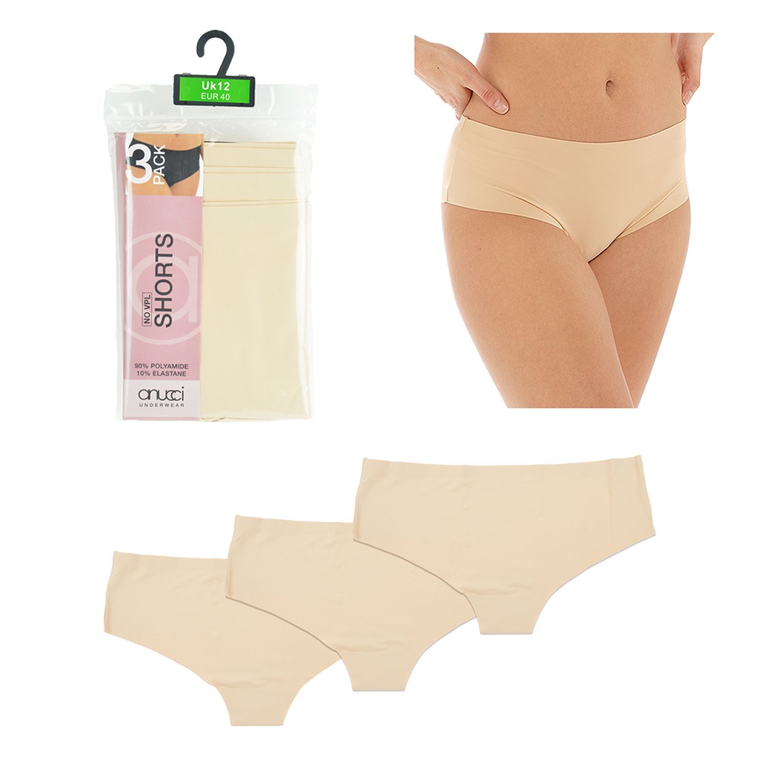 LADIES 3 PACK NO VPL SEAMLESS INVISIBLE SHORTS BRIEFS KNICKERS UNDERWEAR