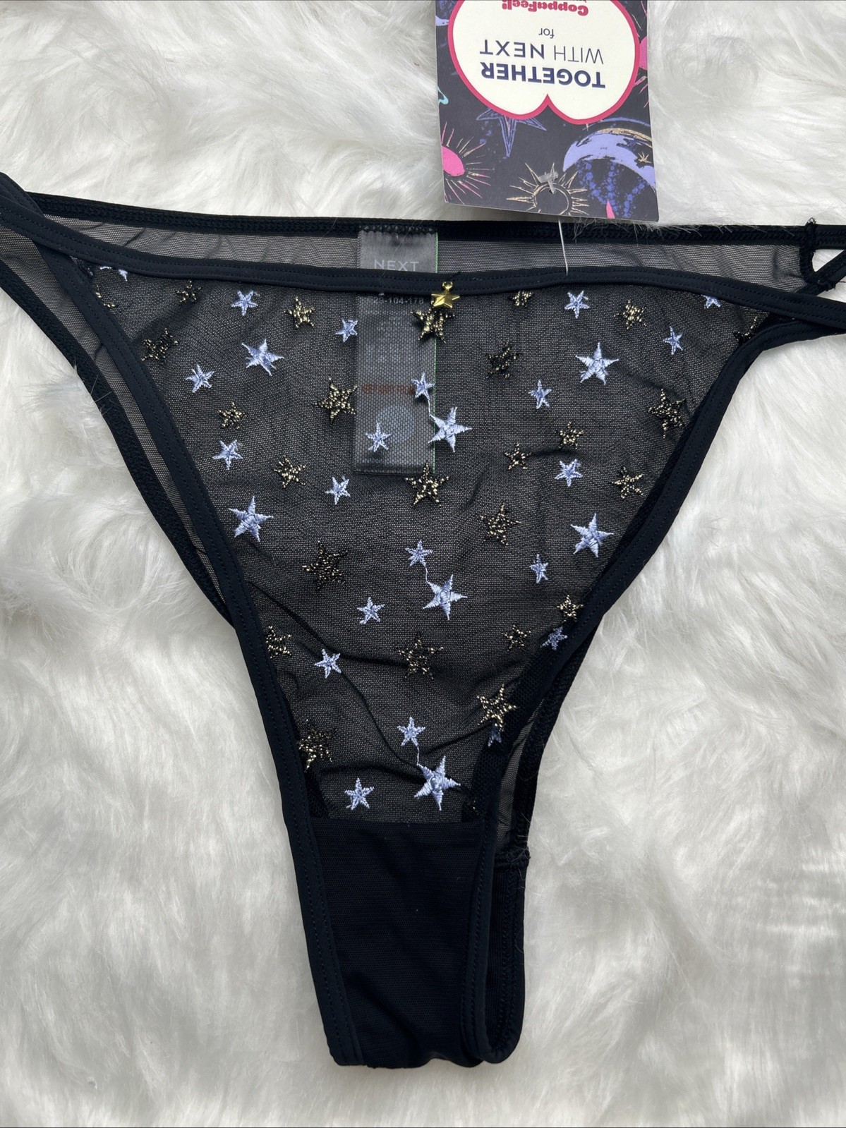 NEXT – STAR EMBROIDERED TANGA KNICKERS – F29-104 – SIZE UK 16 – BLACK