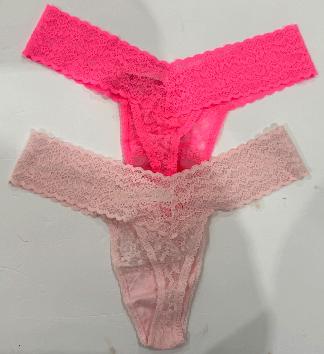 Victoria’s Secret Hot Pink , Pink Sheer Lace Thong Tanga Panties Pack of 2