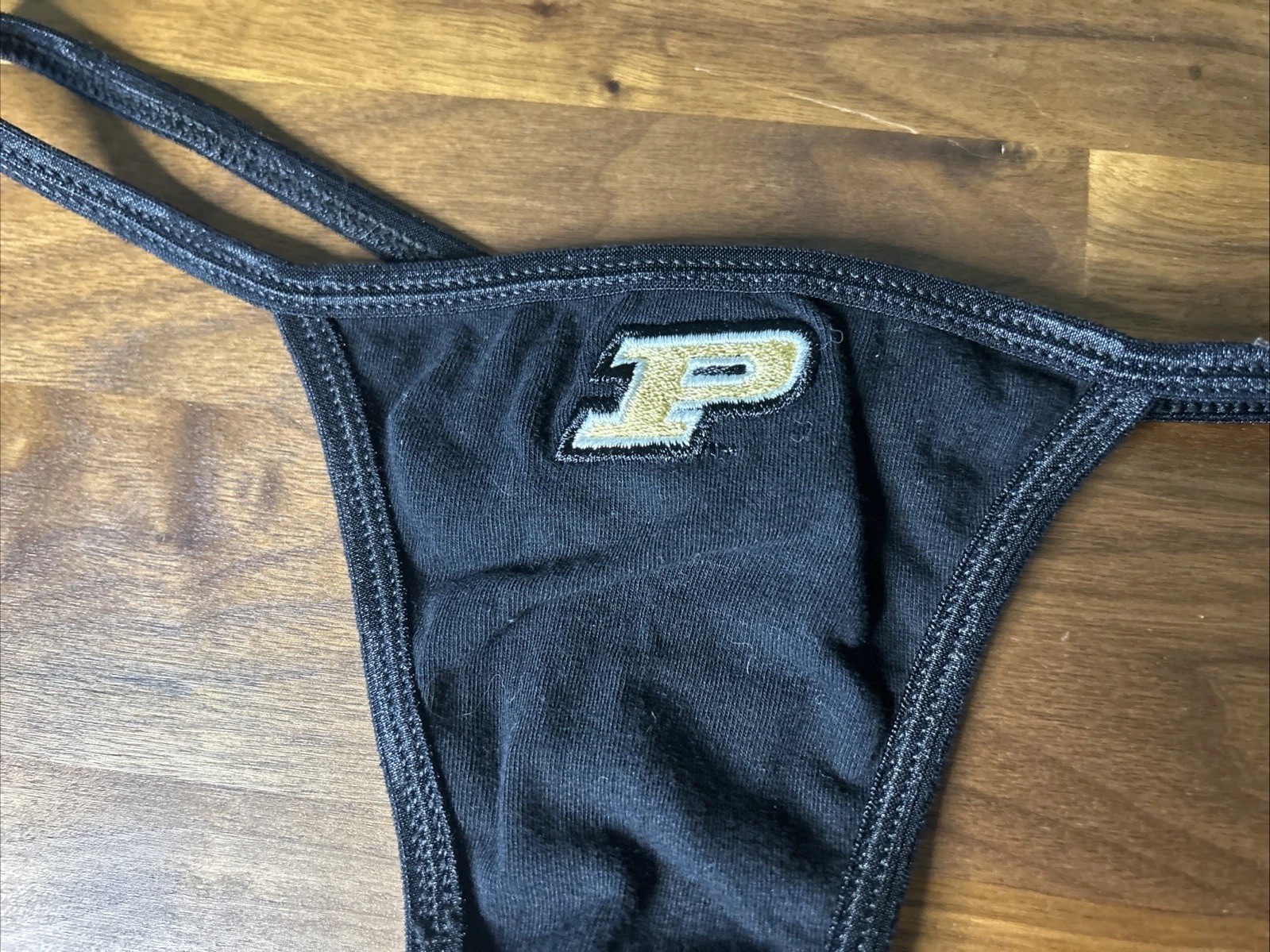 PURDUE Boilermakers College Gstring Thong Panties Low Rise Sz M Black Cotton