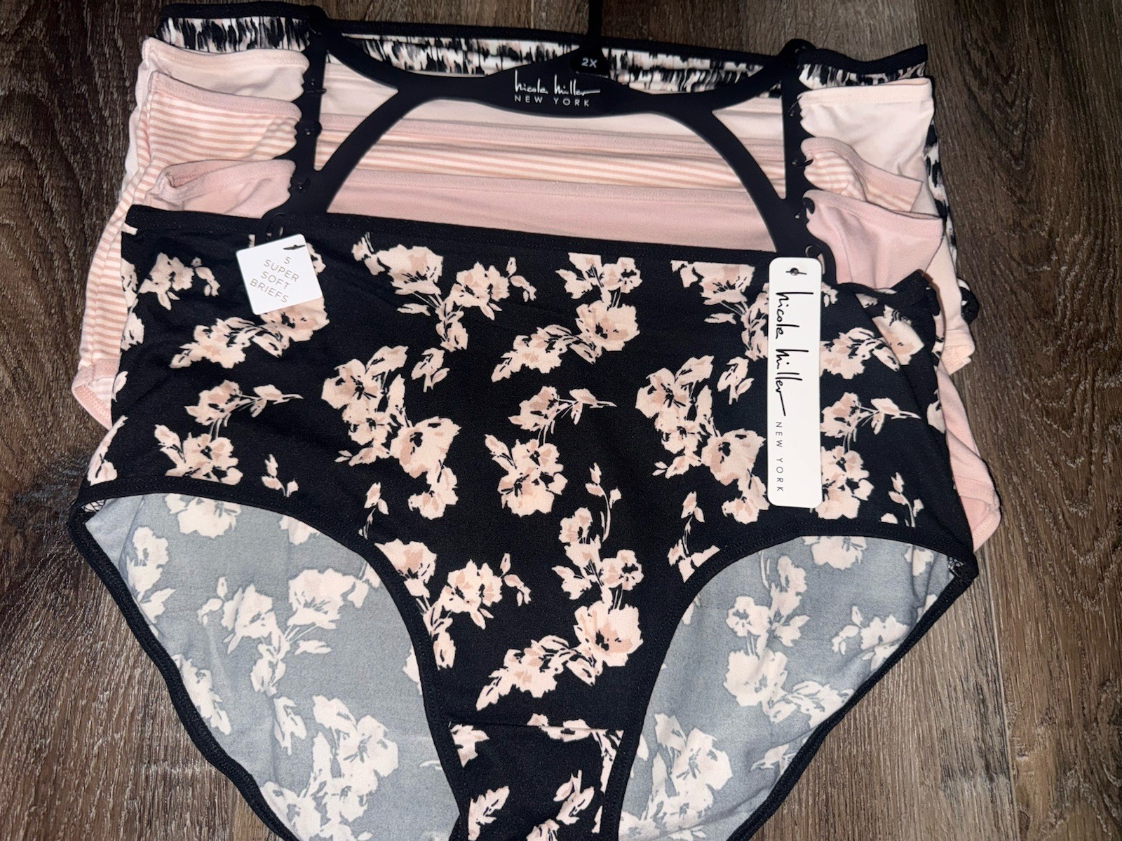 Nicole Miller ~ Womens Brief Underwear Panties 5-Pair Polyester Blend (A) ~ 2X