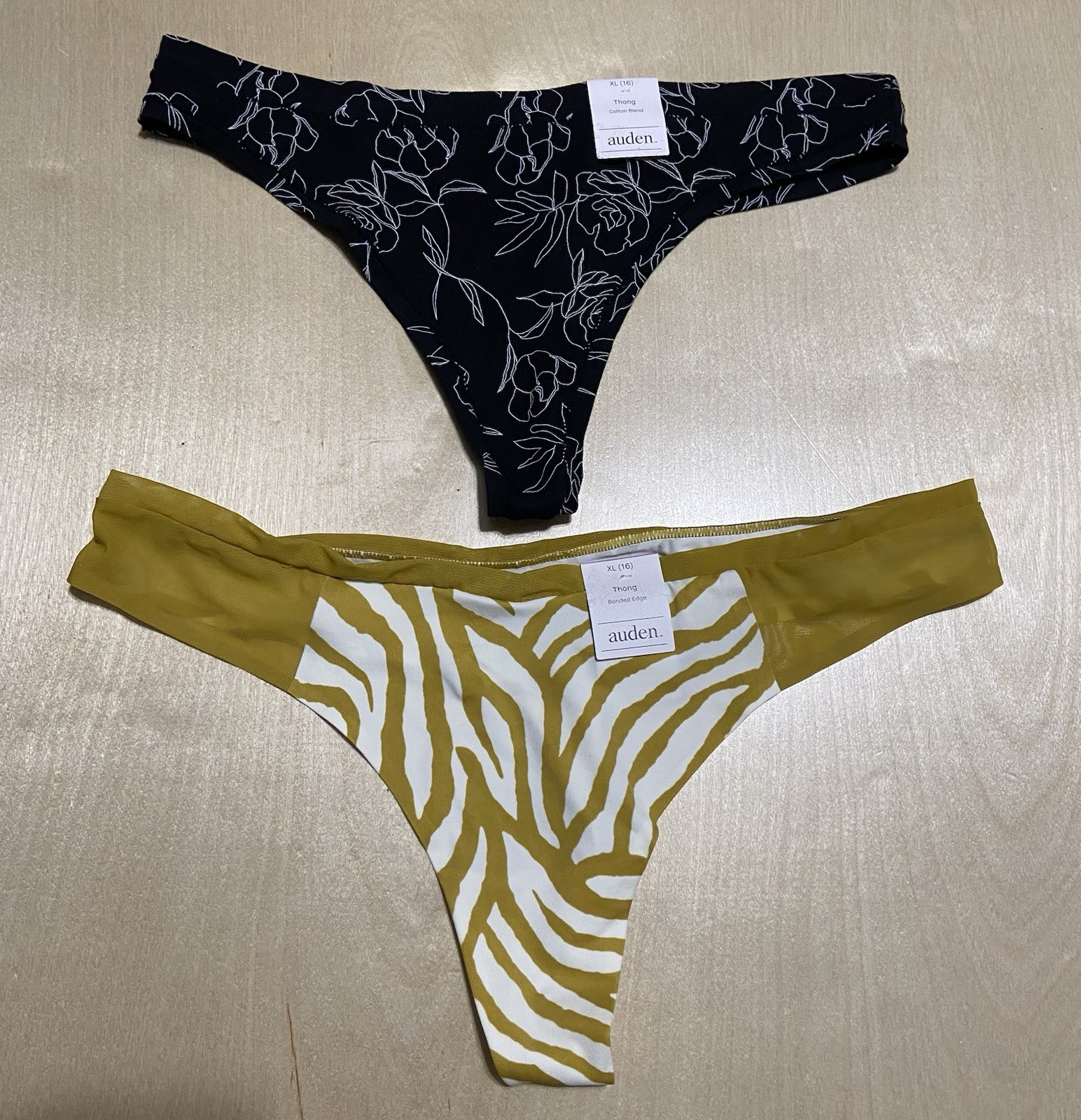 Auden Women’s Size XL (16) Assorted Cotton Blend Soft Thong Panties 2 Pack
