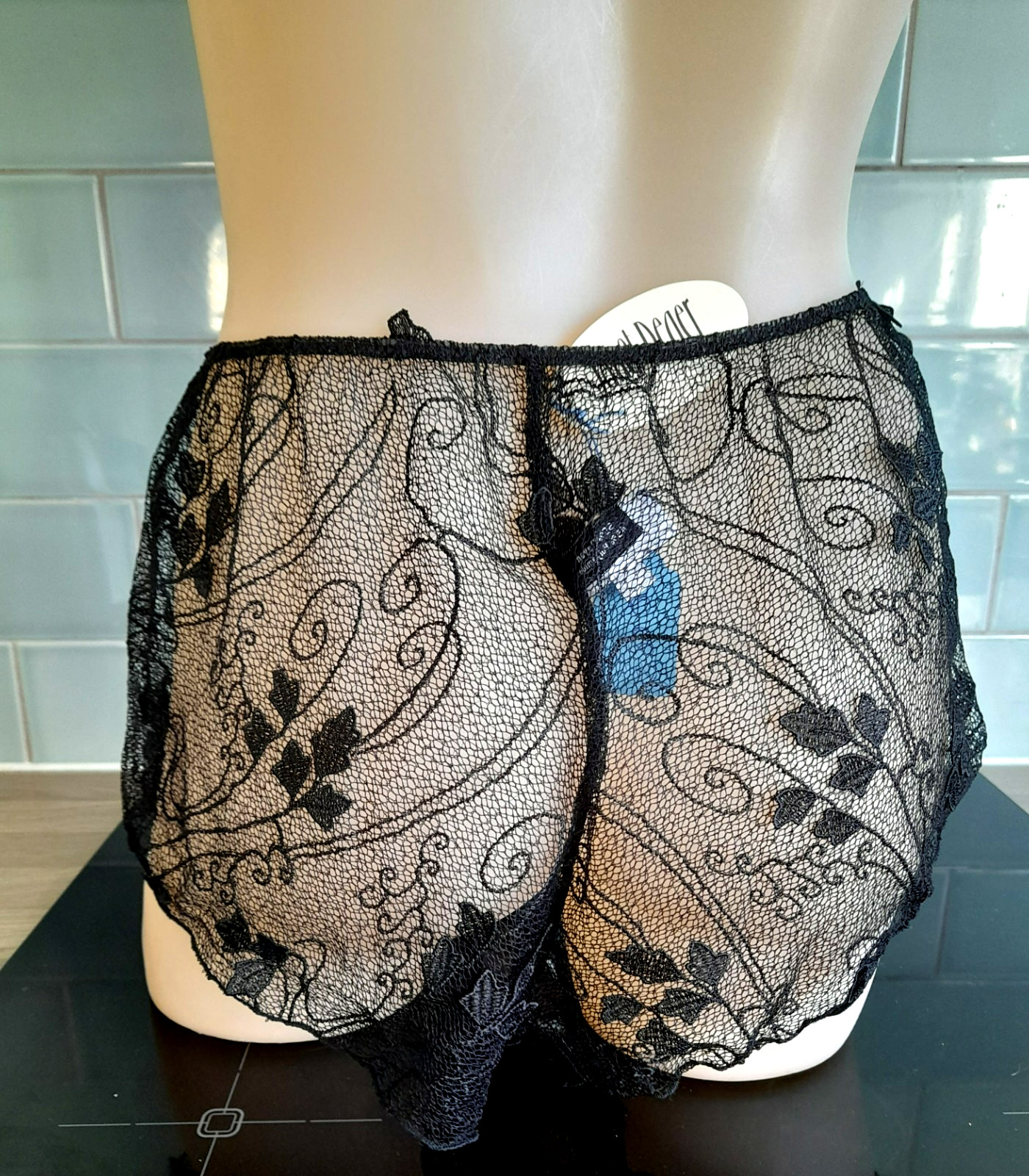 Janet Reger London Sheer Black Mesh and Embroidered SCARLETT French Knickers