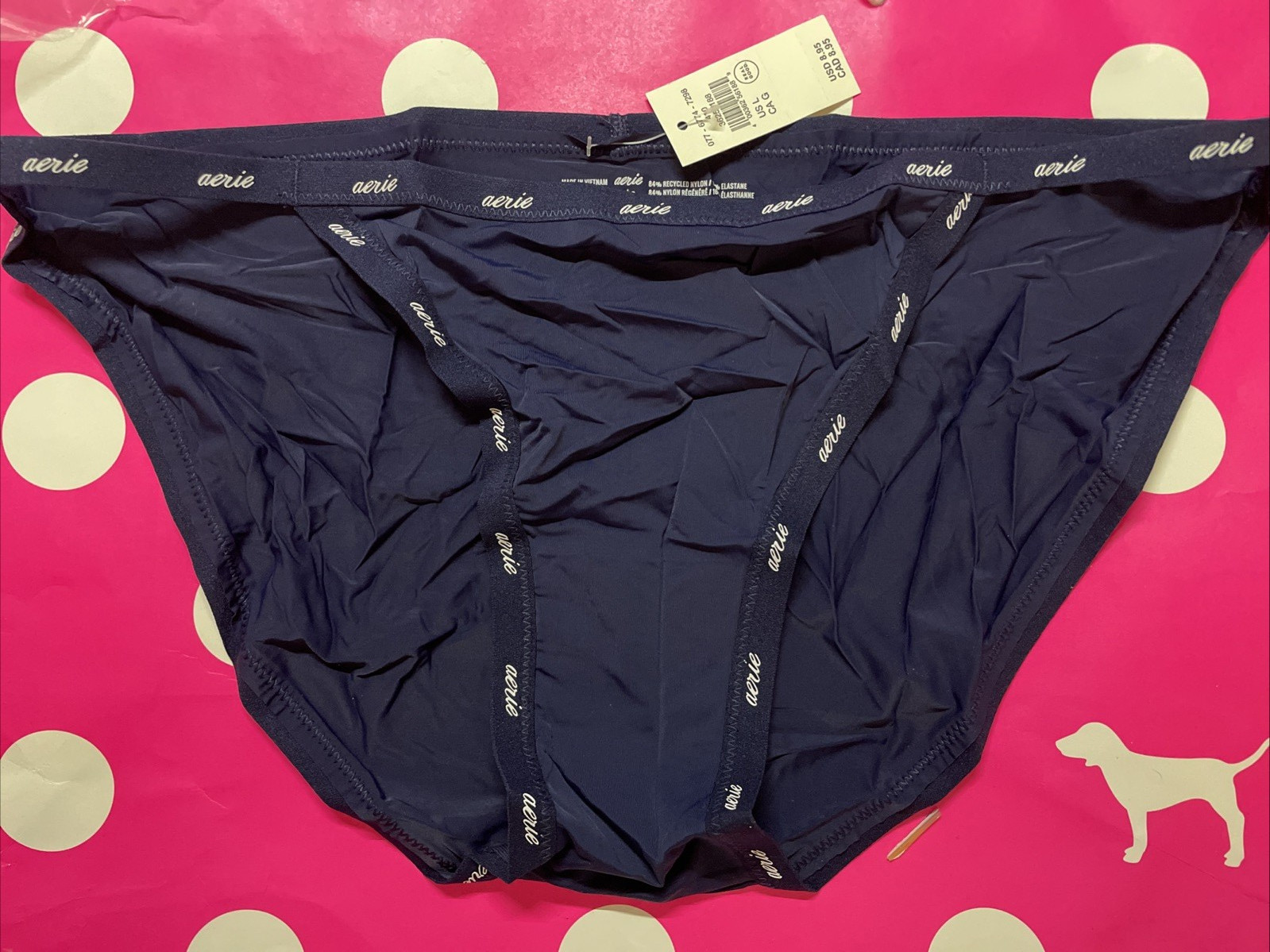 NWT AERIE AMERICAN EAGLE L Navy SMOOTH THIN NYLON SPANDEX STRING BIKINI PANTIES