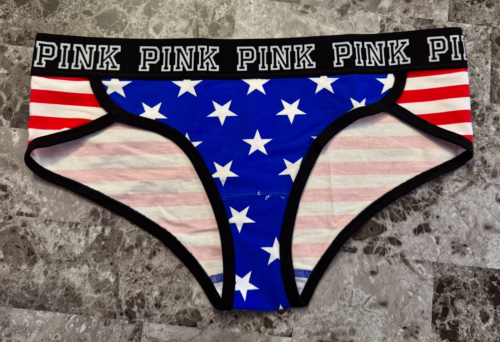 NWOT VICTORIA’S SECRET PINK LARGE STAR STRIPE PATRIOTIC RARE HIPSTER PANTIES