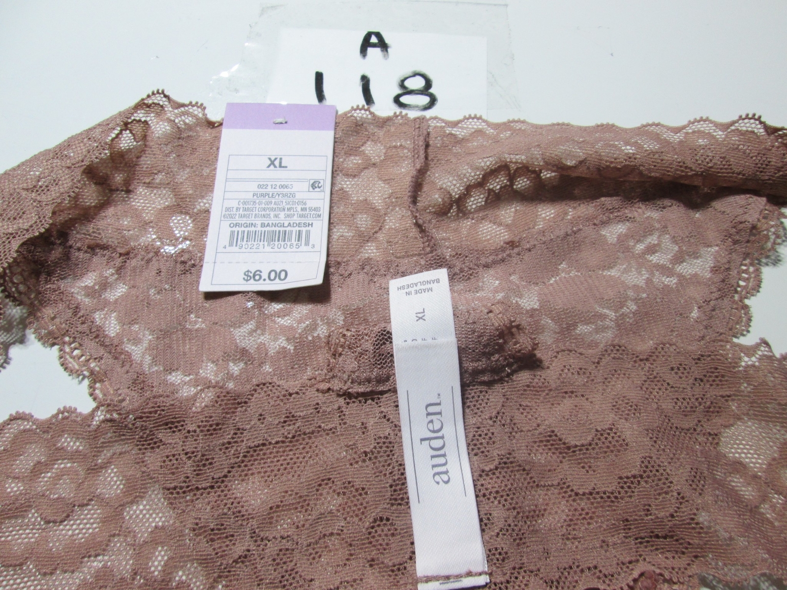 NWT Auden Womens Size XL Panty Dusty Rose Thong Floral Lace Lingerie