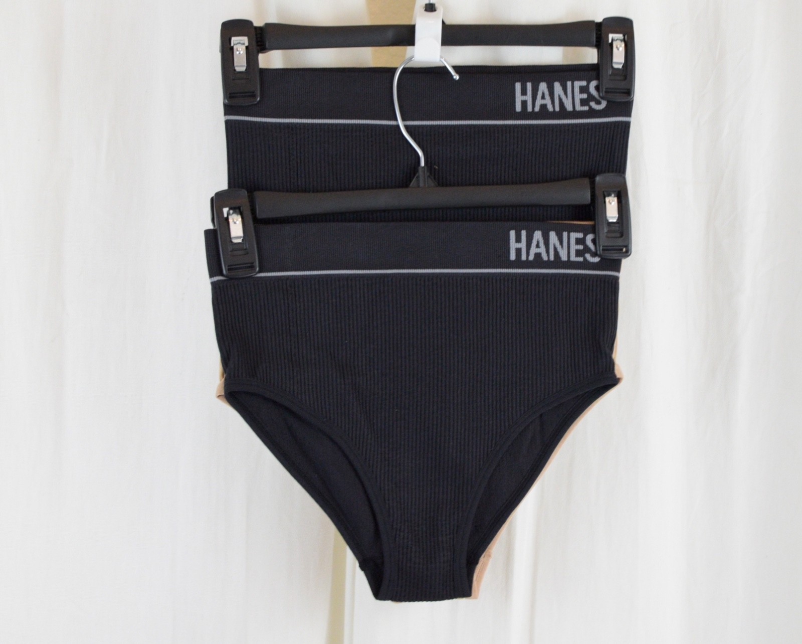 Hanes Womens 6 PACK Originals Hi-leg Bikini Underwear Seamless Rib Black/Beige S