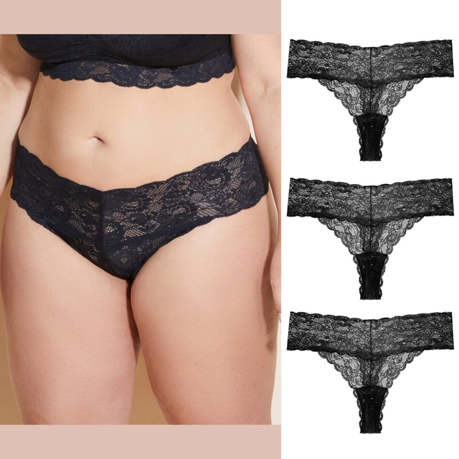 NWT Cosabella [ 3PC – 1X ] Never Say Never Extended Cutie Thong in Black T2184