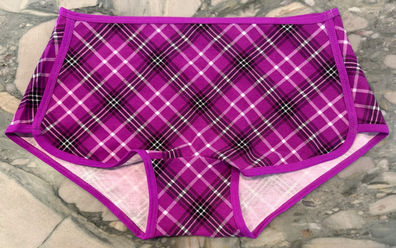 NEW Victoria Secret PINK Cotton Trim Boyshort – Couture Fuchsia Plaid – XL