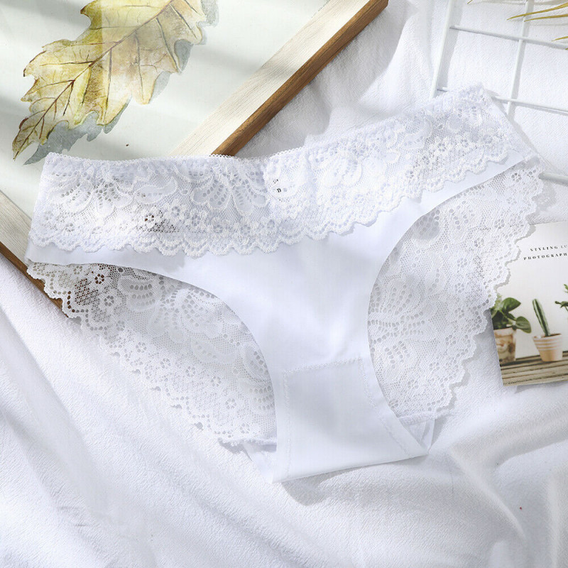 Women Sexy Lace Silk Underwear Transparent Briefs Panties Solid Female Lingerie