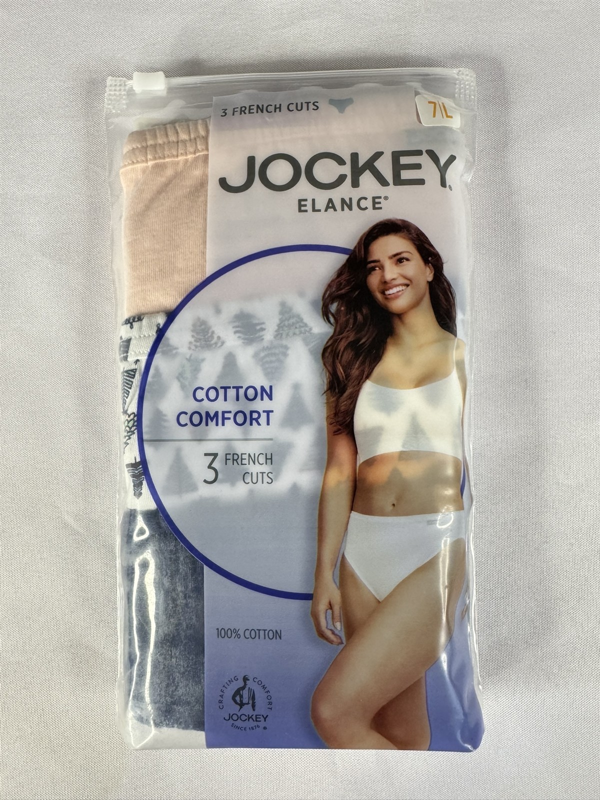 Jockey Elance 100% Cotton Women’s 7/L Pink/Blue/Pattern French Cut Panty 3-Pack