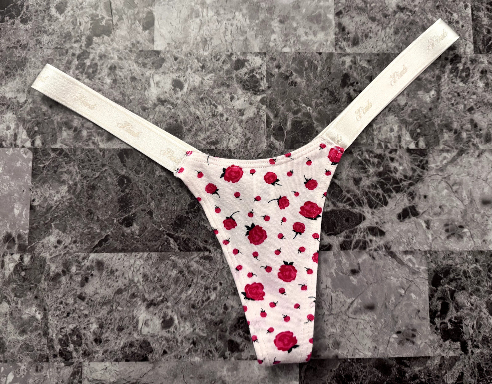 NWT VICTORIA’S SECRET PINK RED FLORAL MICRO TINY LOGO SIDE STRAPS THONG PANTIES