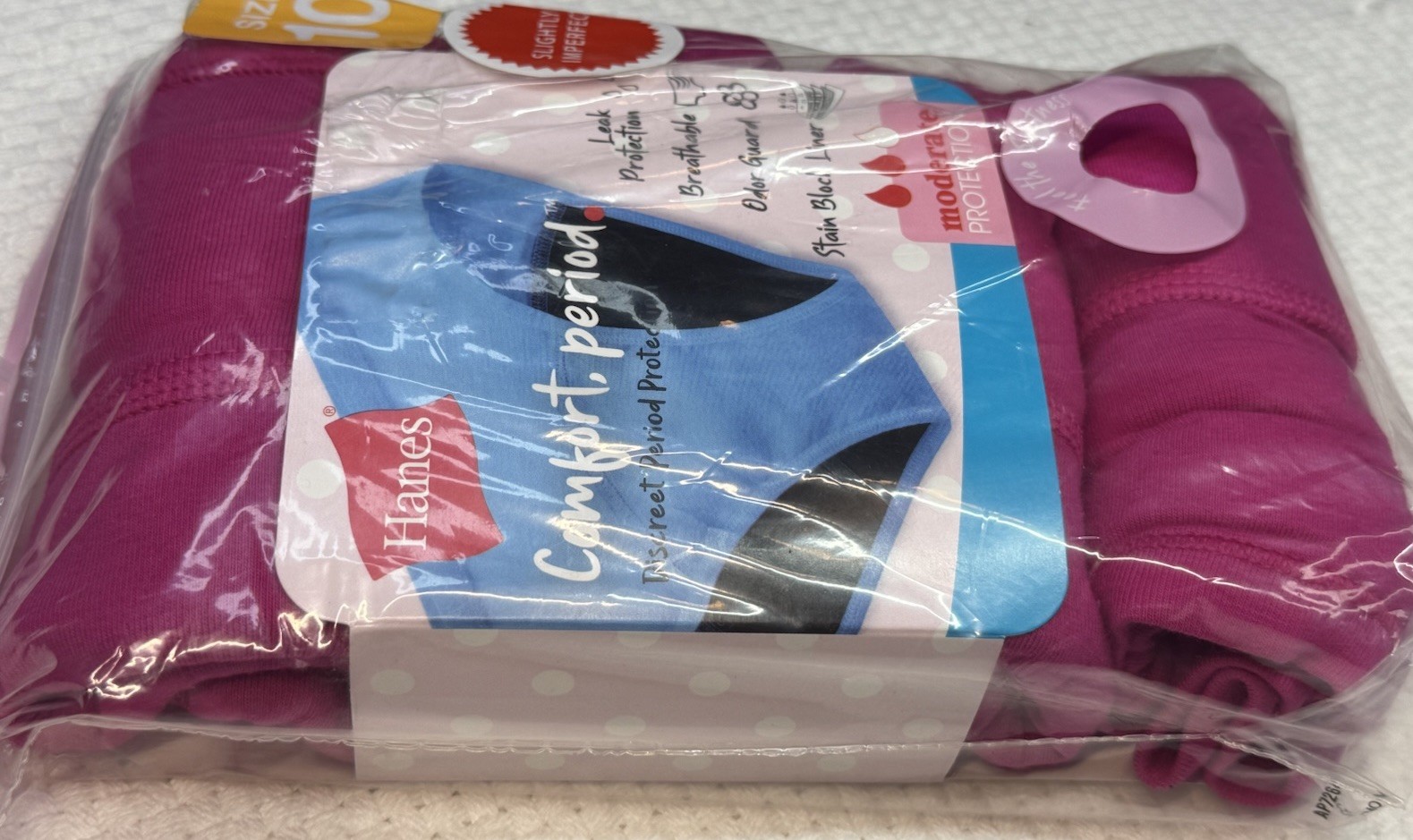 Hanes Comfort Period 4-Pack Hipster Underwear Moderate Protection Pink Size 10