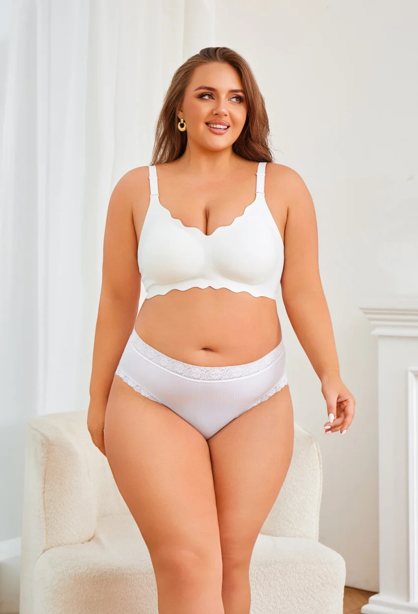 Lace Panties Mid Rise Womens Plus Size Panty Soft Stretch Underwear 4 Pcs