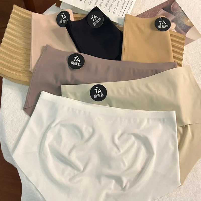Silk Brief Panties Seamless Mid Rise Soft Stretch Lightweight Women Underwear