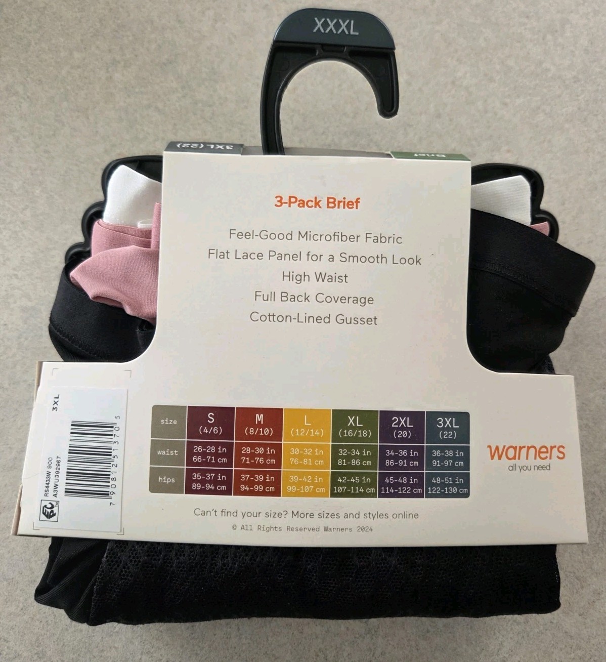 Warners Blissful Benefits 3XL Tummy Smoothing Microfiber Briefs 3 PACK #10726