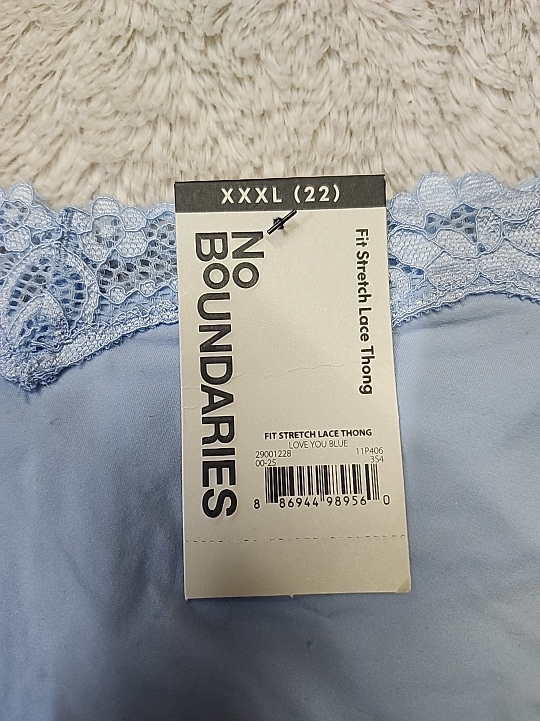 • NWT No Boundaries Women’s Fit Stretch Lace Trim Thong Panty Size XXXL Blue
