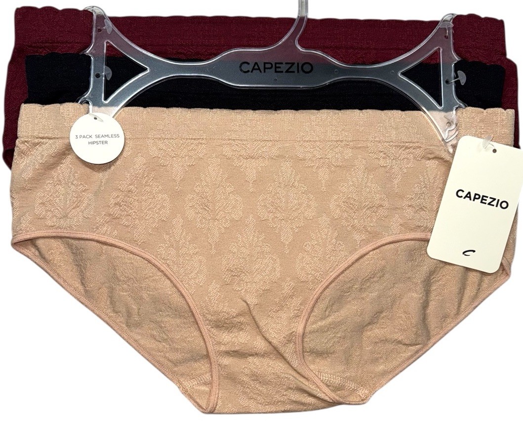CAPEZIO Womens 3-Pack Hipster LOGO Seamless Panties Nylon Black Red Beige Size M