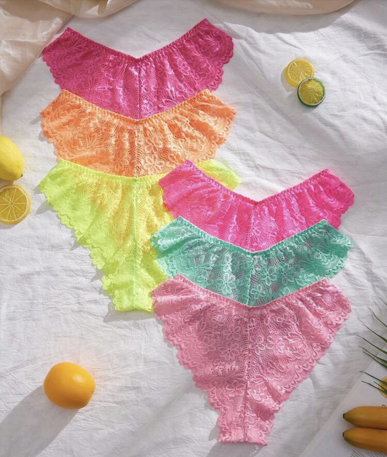 Women’s Lace Sexy Bikini Panties Floral Neon Multicolor Stretch 6pk Large