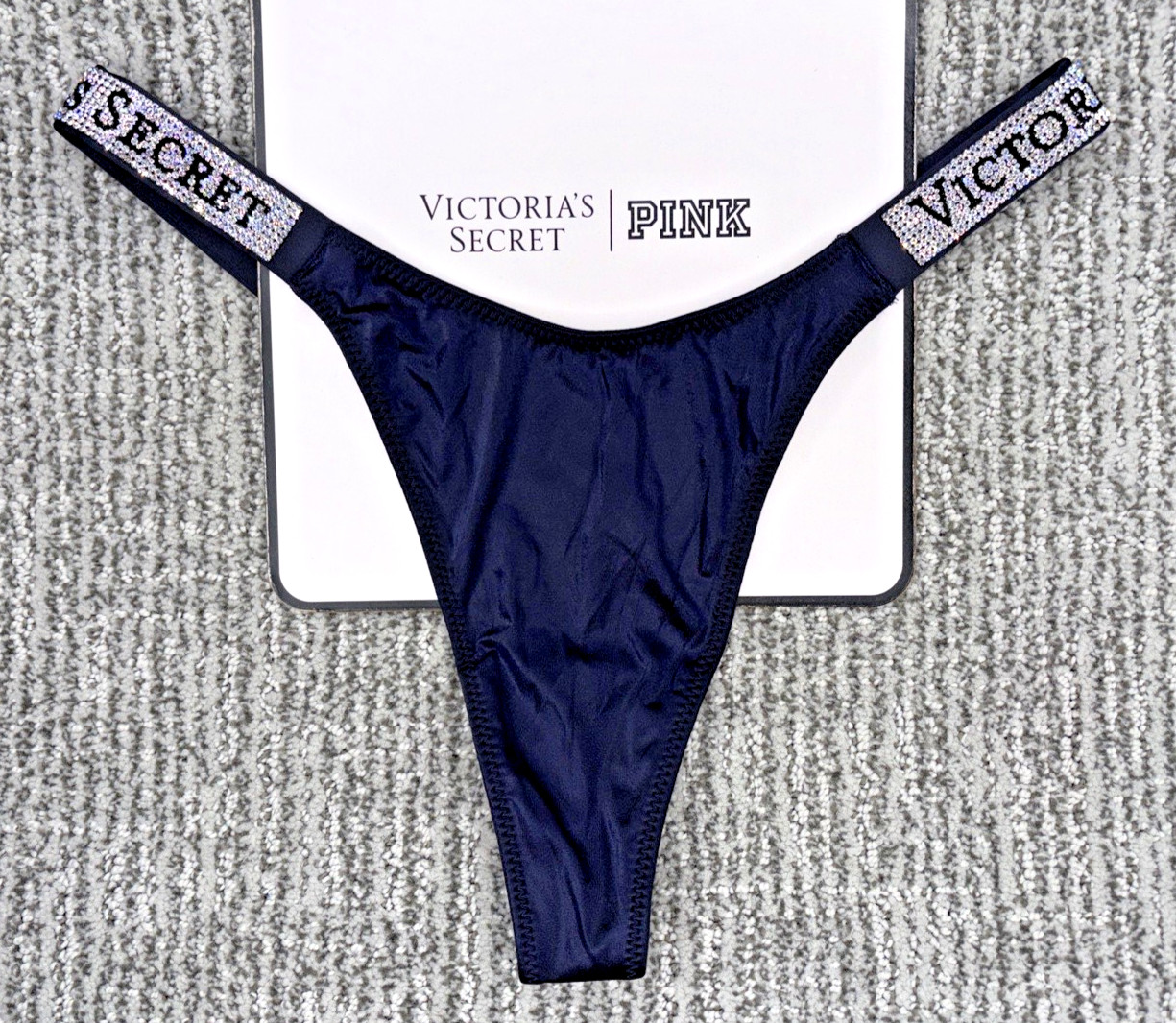 Victoria’s Secret Very Sexy NWT Large Blue Spellout Shine Strap Thong Panty