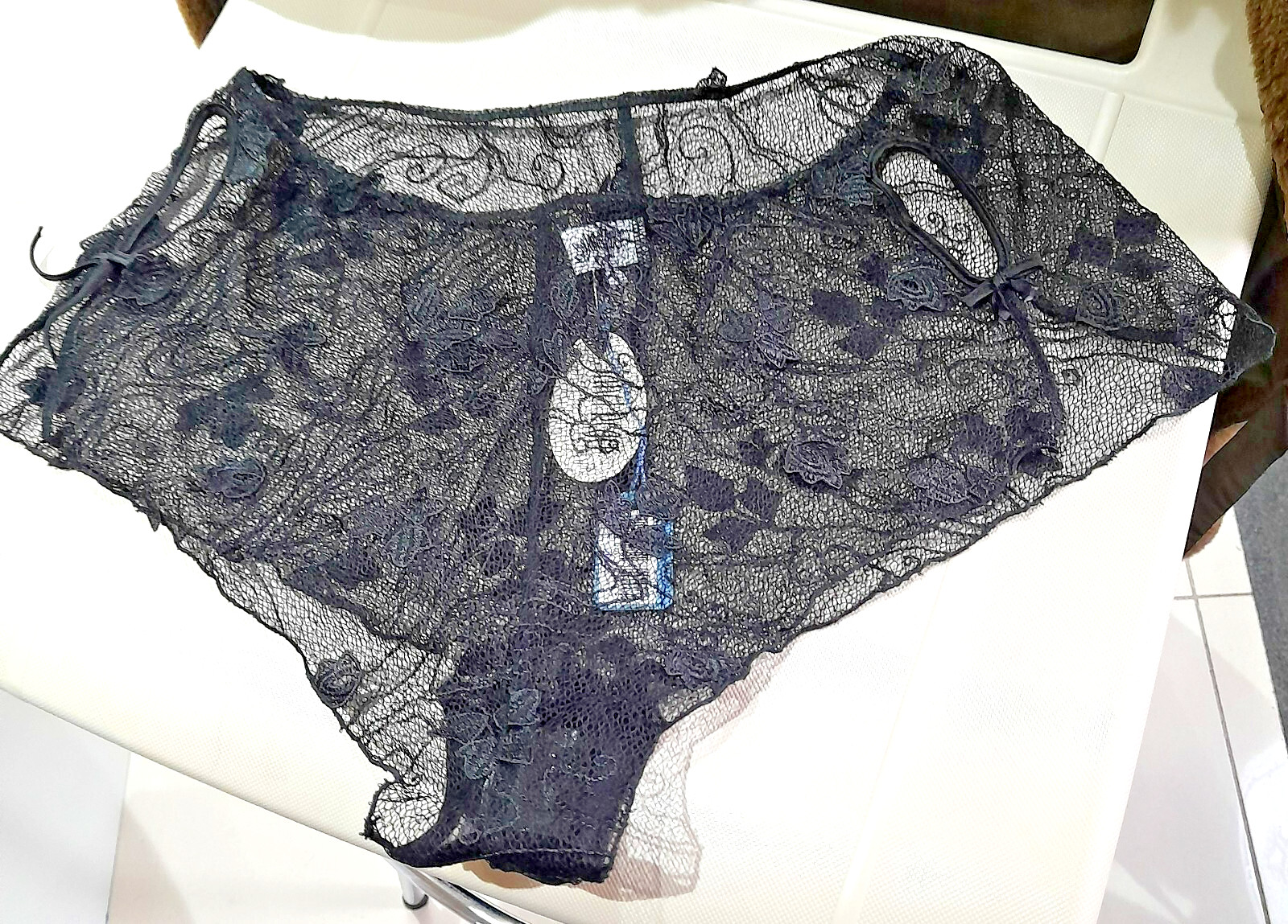 Janet Reger London Sheer Black Mesh and Embroidered SCARLETT French Knickers