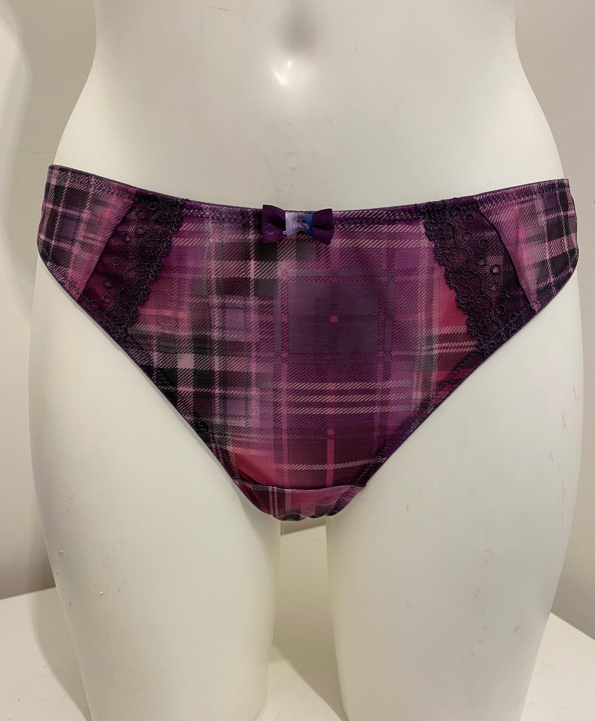 Cleo By Panache Sadie Purple Thong Knickers Pants Style 5899 Check Gingham Sexy