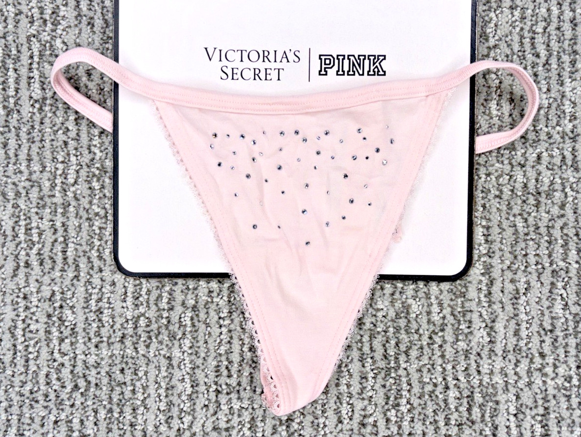 Victoria’s Secret NWT XXL Pink Sparkle Rhinestone Stretch V String Panty Sexy