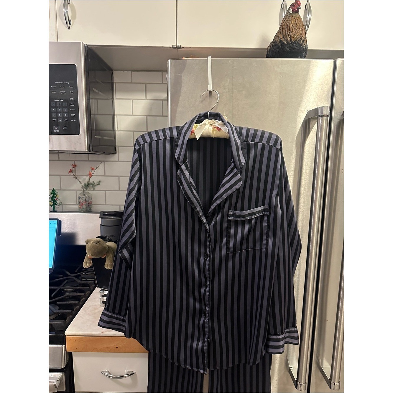 Victoria’s Secret Black and Gray Striped Satin Pajama Top